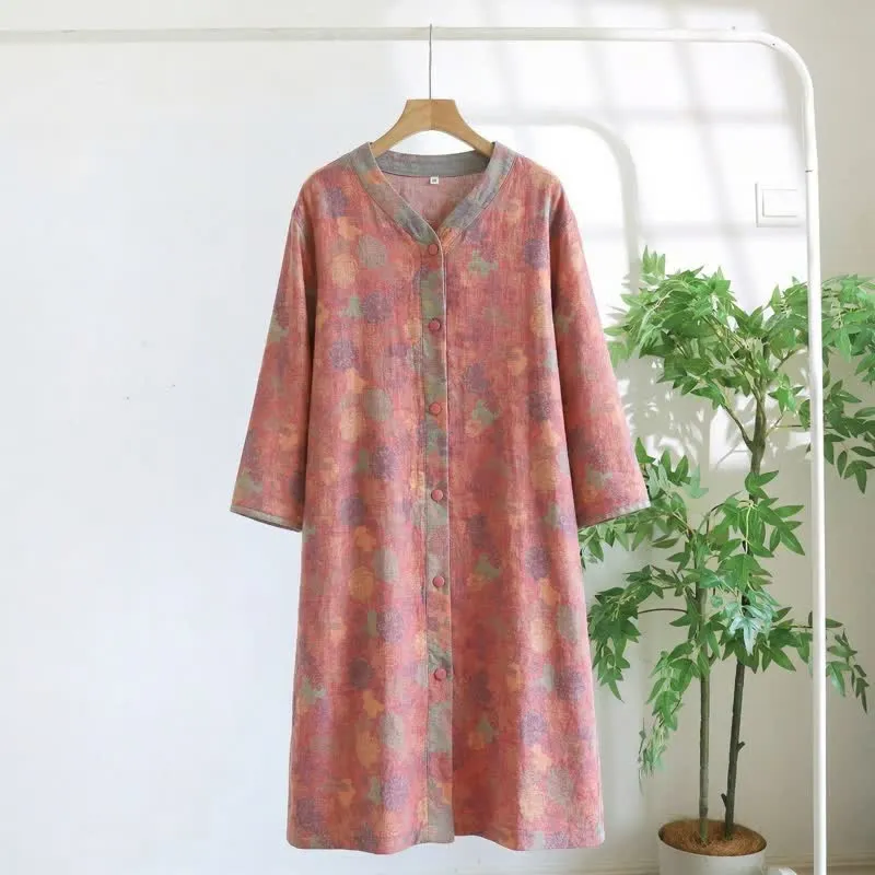 Vintage-Loungekleid aus Baumwollgaze mit Blumenmuster