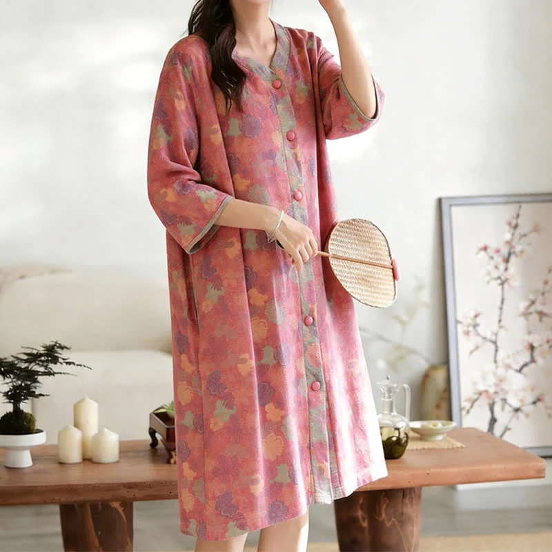 Vintage-Loungekleid aus Baumwollgaze mit Blumenmuster