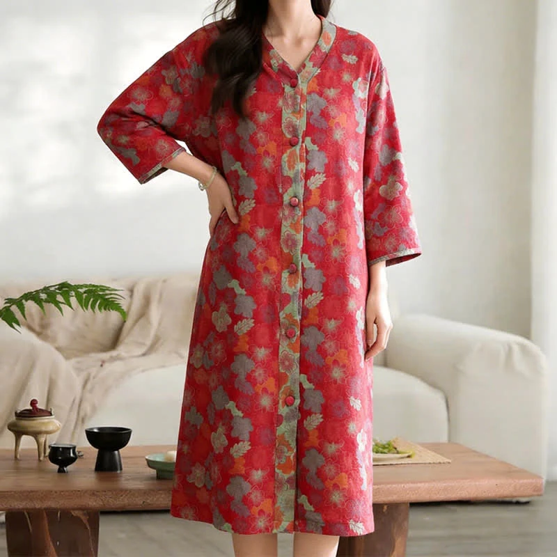 Vintage-Loungekleid aus Baumwollgaze mit Blumenmuster