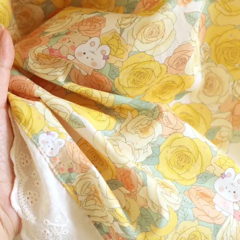Nachthemd aus Baumwolle mit gelbem Blumen-Spitzenbesatz