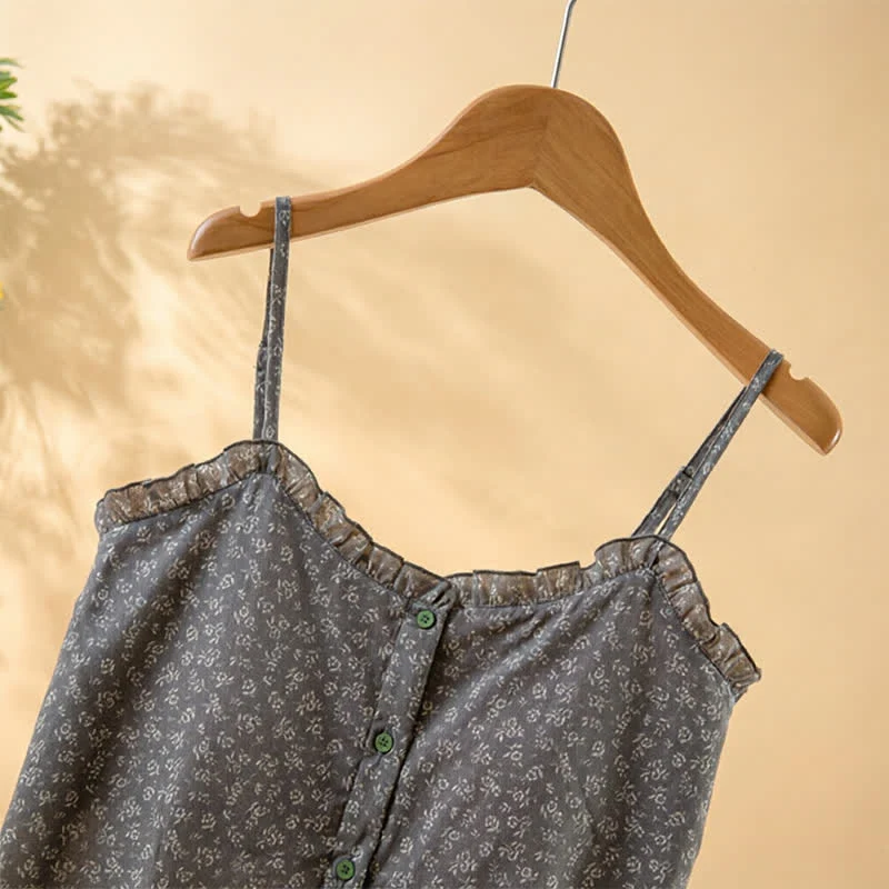 Pyjama-Set aus geblümtem Baumwoll-Top mit Rüschen