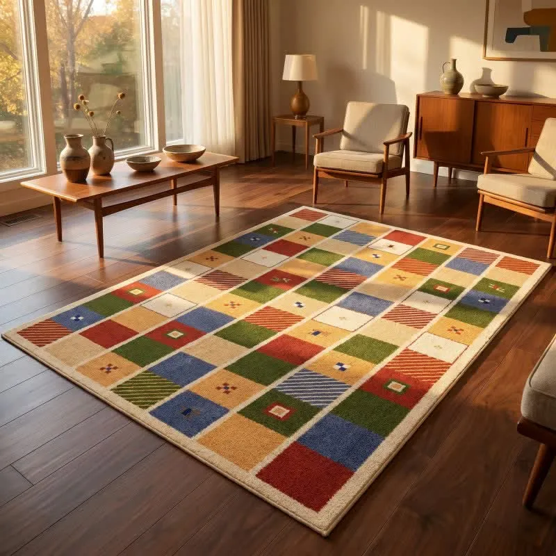 Bunter Patchwork-Teppich mit Karomuster