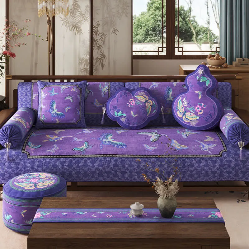 Sofaschutzhülle mit orientalischem lila Schmetterlingsmuster