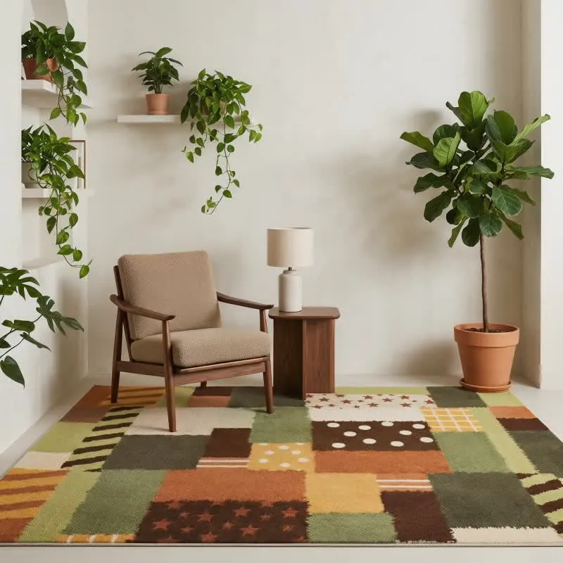 Patchwork-Teppich mit Sternen- und Punktmuster