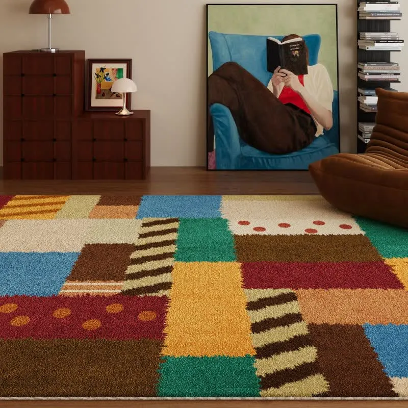Retro-Patchwork-Teppich mit Sternen und Punkten