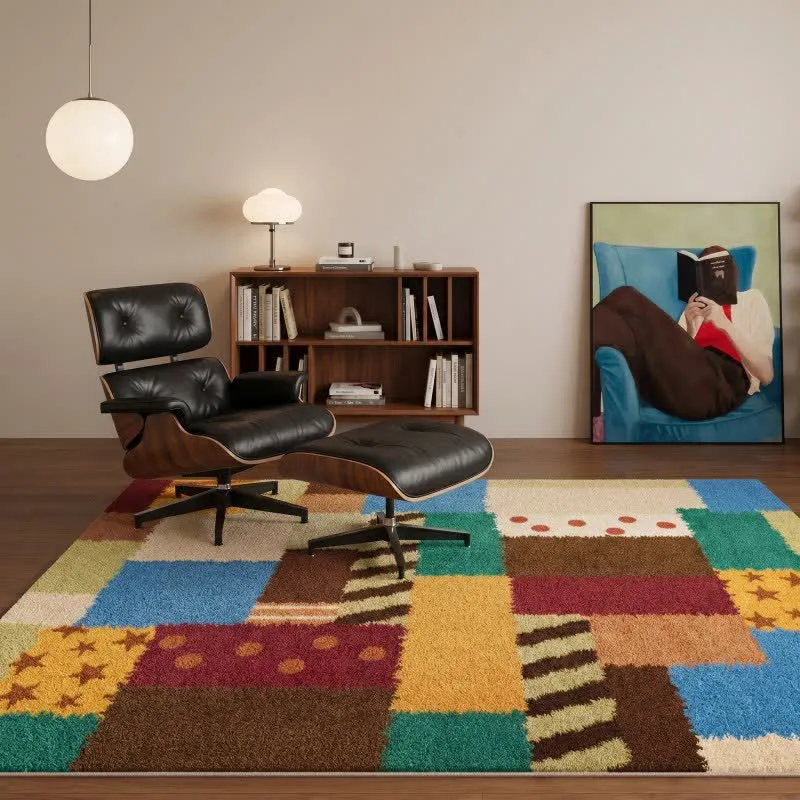 Retro-Patchwork-Teppich mit Sternen und Punkten