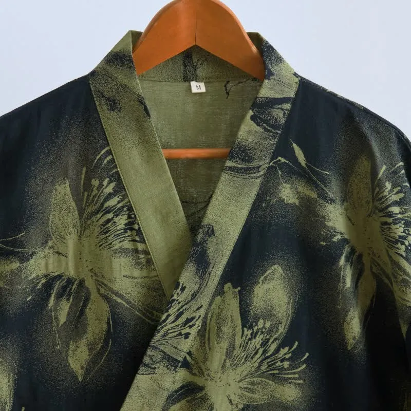 Kimono-Bademantel aus Bio-Baumwolle mit Aquarellblumenmuster