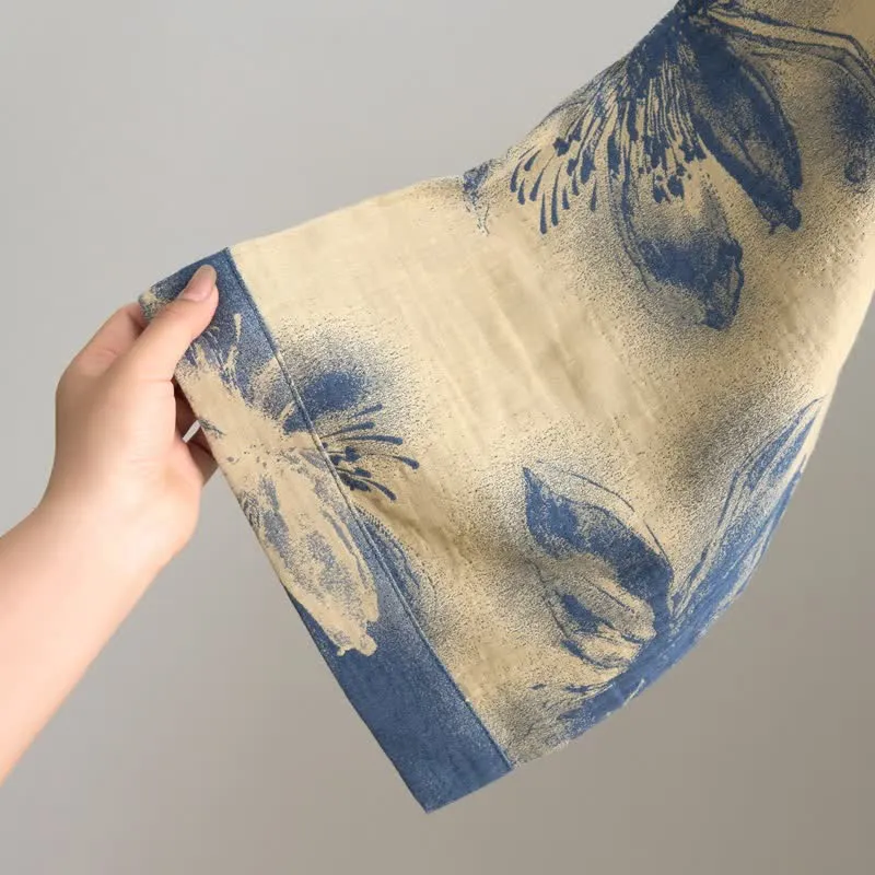 Kimono-Bademantel aus Bio-Baumwolle mit Aquarellblumenmuster