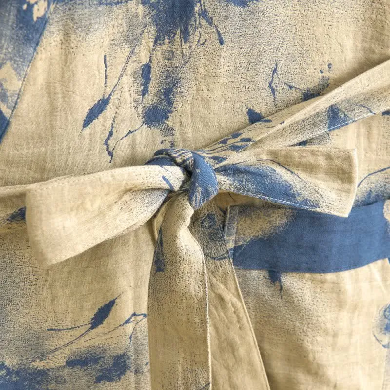 Kimono-Bademantel aus Bio-Baumwolle mit Aquarellblumenmuster
