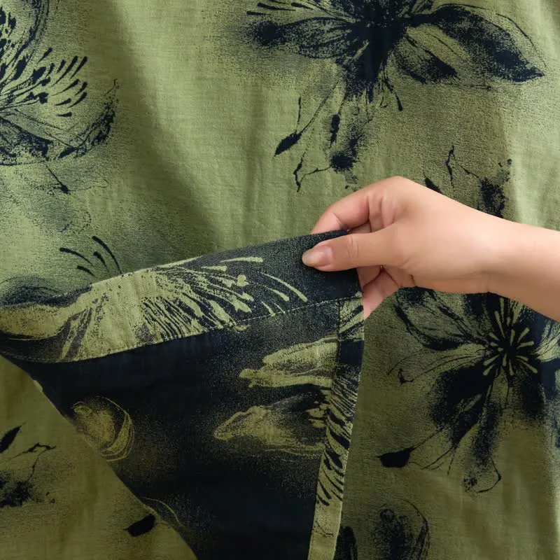 Kimono-Bademantel aus Bio-Baumwolle mit Aquarellblumenmuster