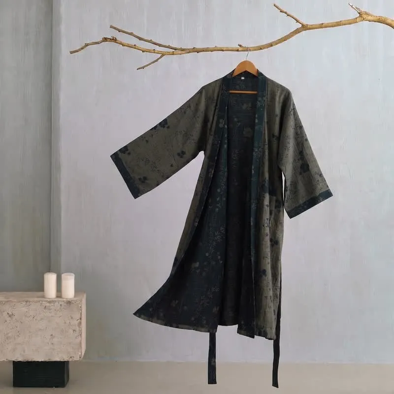Kimono-Bademantel aus Bio-Baumwolle mit Gartenblumenmuster