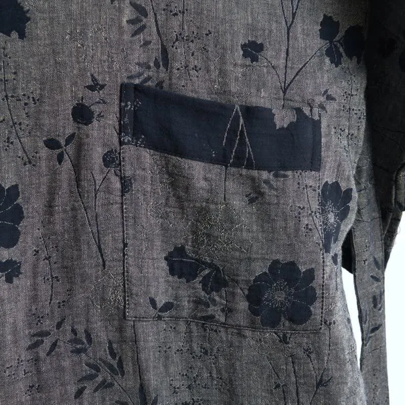 Kimono-Bademantel aus Bio-Baumwolle mit Gartenblumenmuster