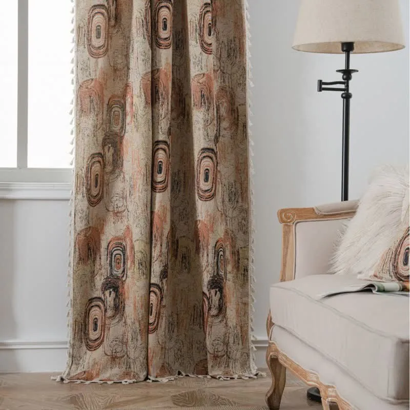 Jacquard-Vorhang mit Baumringmuster und Quaste