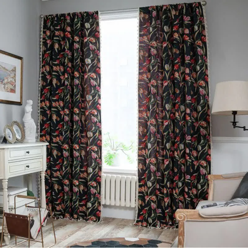 Vorhang mit Tulpenmuster, Jacquard-Stil und Quasten