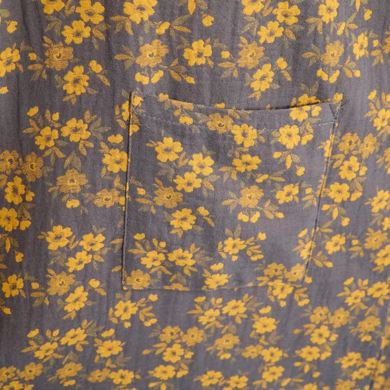 Gelber Kimono-Bademantel aus Baumwollgaze mit Blumenmuster