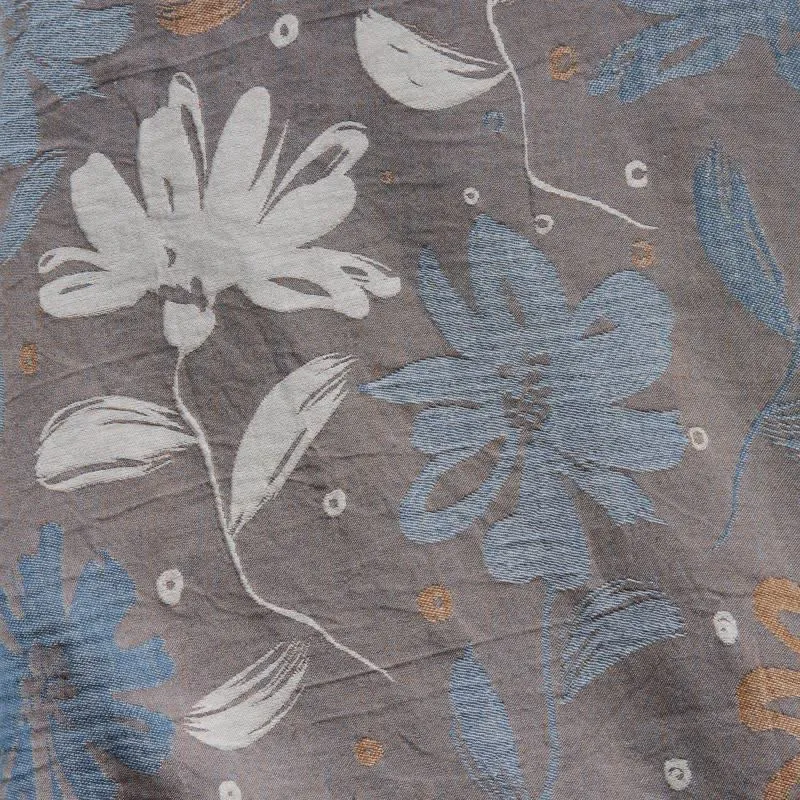 Grauer Kimono-Bademantel aus Baumwollgaze mit Blumenmuster