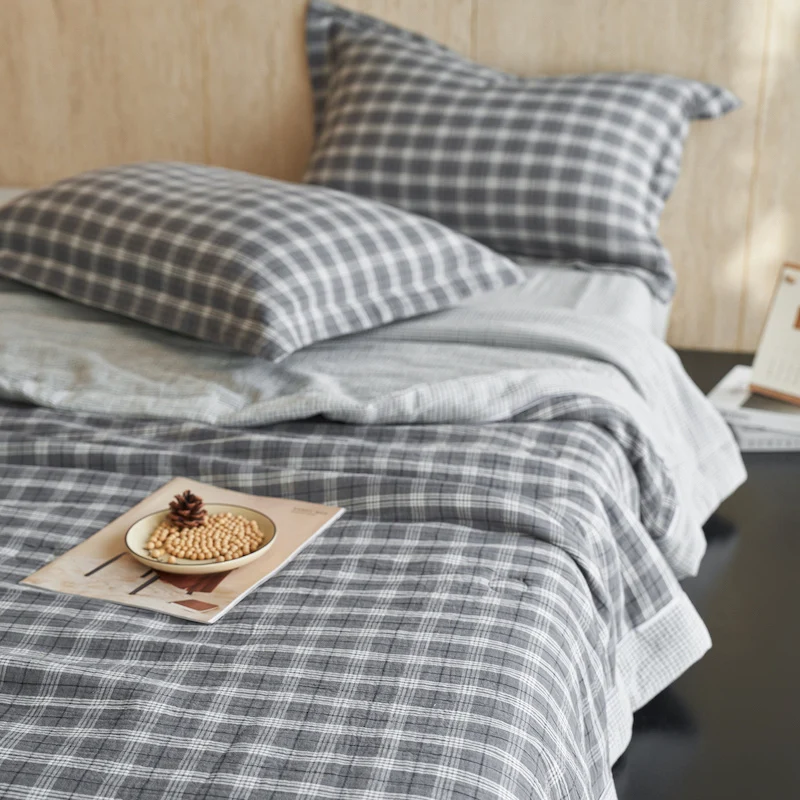 Vichy-Karo-Steppdecken-Set aus reiner Baumwolle