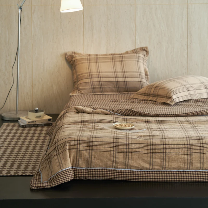 Vichy-Karo-Steppdecken-Set aus reiner Baumwolle