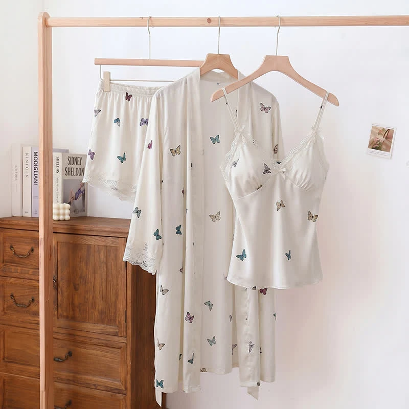 Pyjama-Set mit Schmetterlings-Spitzenbesatz