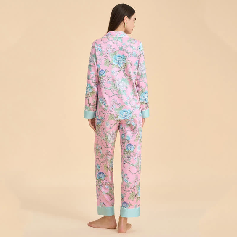 Künstlerisches blaues Pyjama-Set mit Blumenmuster
