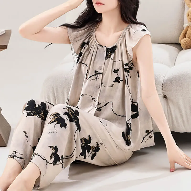 Elegantes Loungewear-Set im Tintenstil mit Blumenmuster
