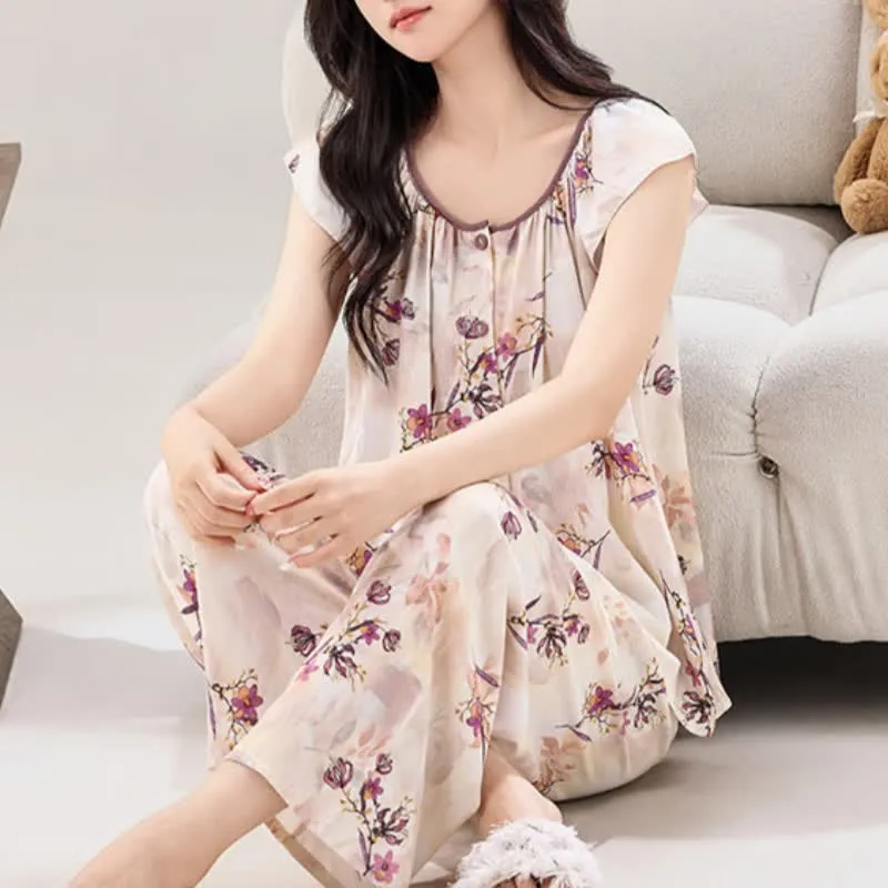 Loungewear-Set mit Knopfleiste in Pfirsichblüten-Optik