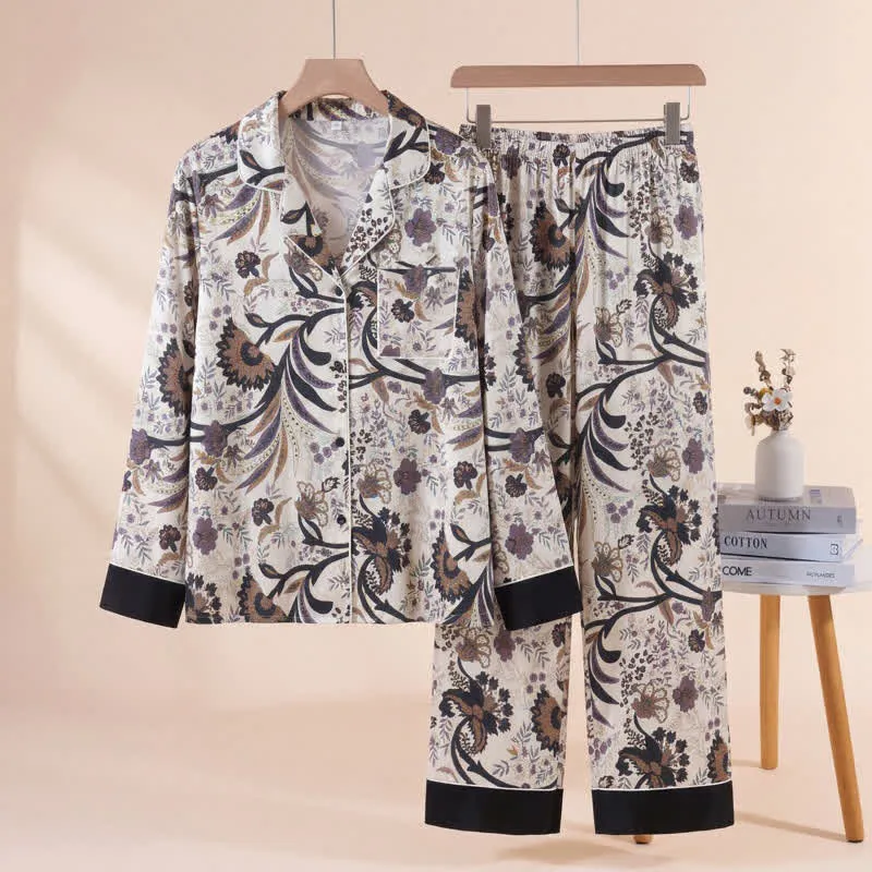 Vintage-Pyjama-Set mit Ranken- und Blumenmuster