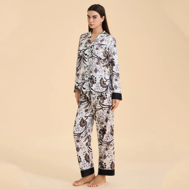 Vintage-Pyjama-Set mit Ranken- und Blumenmuster