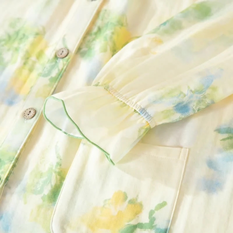 Pyjama-Set aus Baumwollgaze mit Blumenmuster und Rüschen