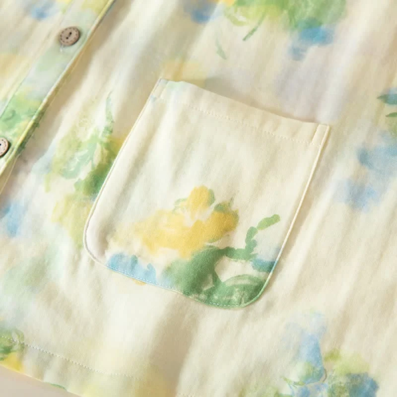 Pyjama-Set aus Baumwollgaze mit Blumenmuster und Rüschen