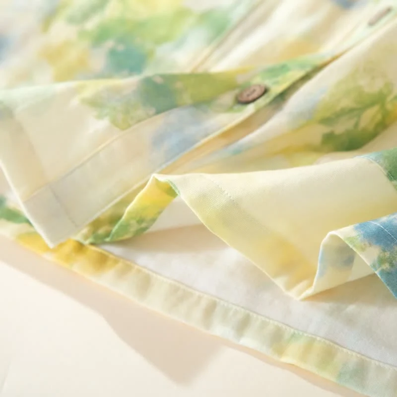 Pyjama-Set aus Baumwollgaze mit Blumenmuster und Rüschen