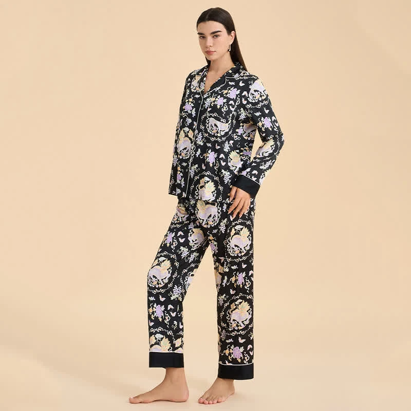 Pyjama-Set mit orientalischem Qilin-Print