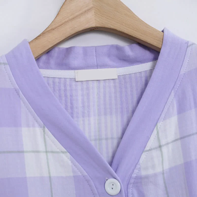 Pyjama-Set aus kariertem Baumwollgaze mit Knopfleiste