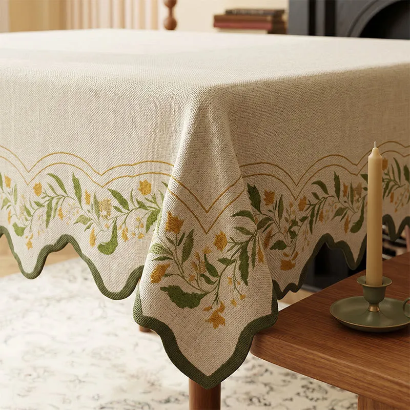 Tischdecke aus Baumwoll-Leinen mit Vintage-Gartenblumenmuster