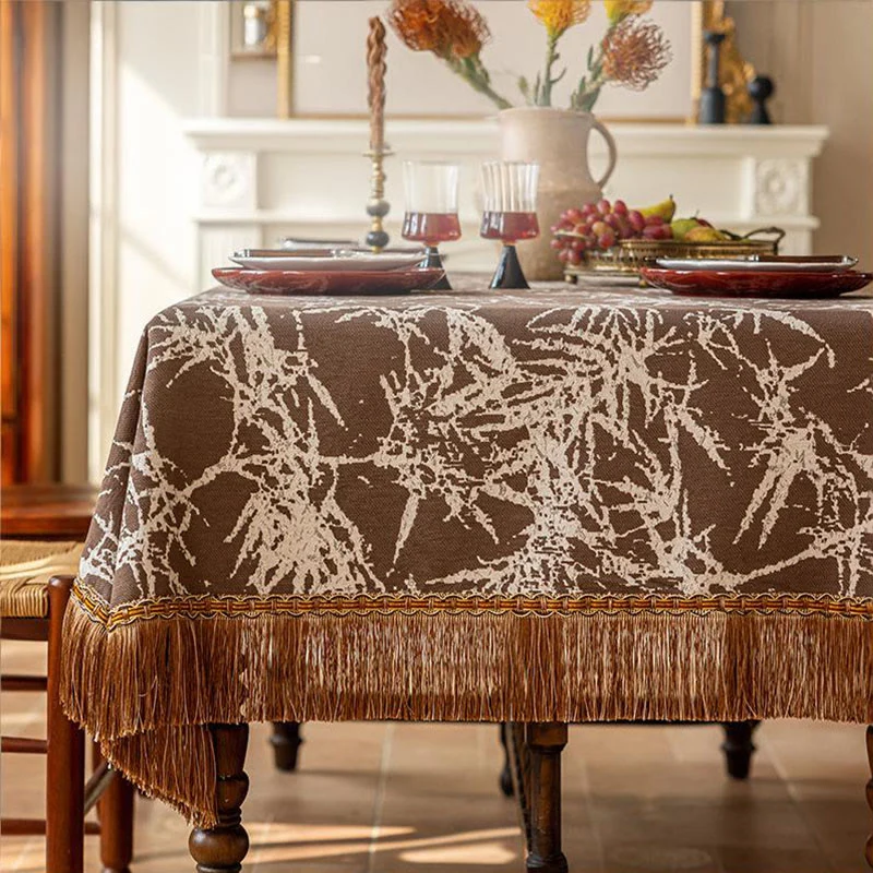 Vintage-Tischdecke aus Bambus-Jacquard mit Quasten