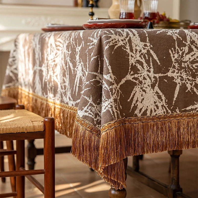 Vintage-Tischdecke aus Bambus-Jacquard mit Quasten