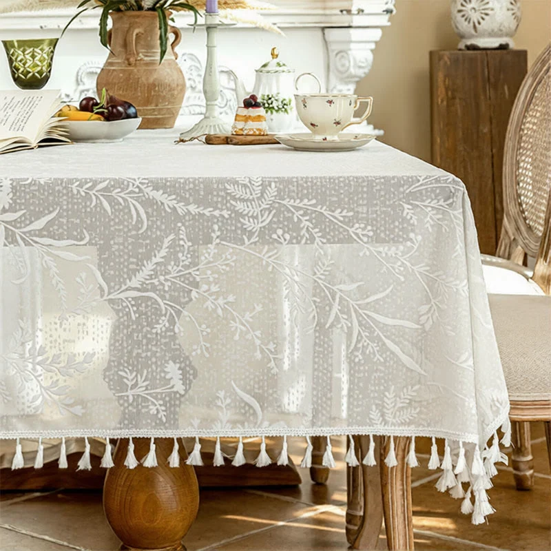Romantische Tischdecke mit Blumenmuster, Blattspitze und Quasten