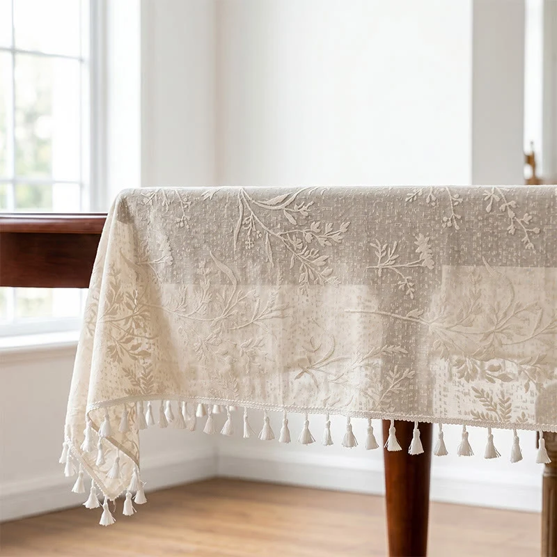 Romantische Tischdecke mit Blumenmuster, Blattspitze und Quasten