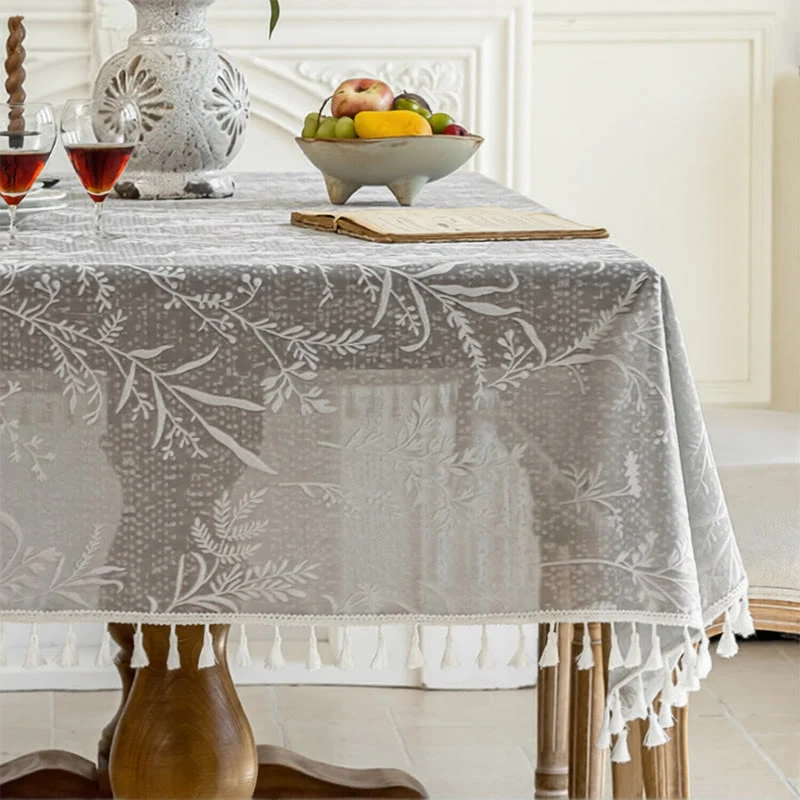 Romantische Tischdecke mit Blumenmuster, Blattspitze und Quasten