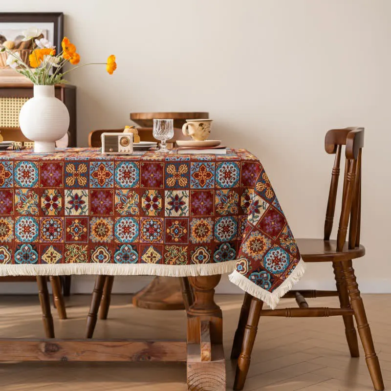 Tischdecke im Bohemian Retro Ethnic Tile Jacquard-Stil