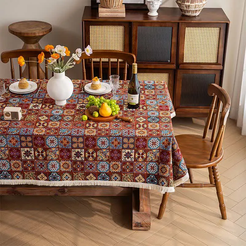 Tischdecke im Bohemian Retro Ethnic Tile Jacquard-Stil