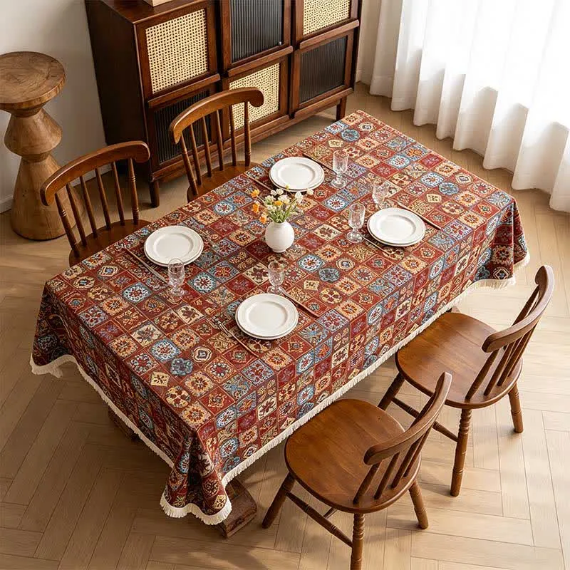 Tischdecke im Bohemian Retro Ethnic Tile Jacquard-Stil