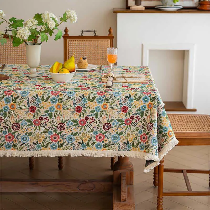Tischdecke aus Baumwoll-Leinen-Jacquard mit Blumenmuster