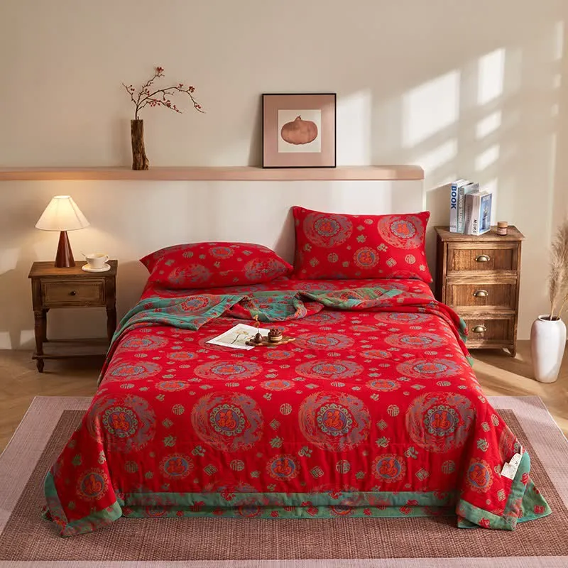 Retro-Jacquard-Steppdecke aus Baumwollgaze