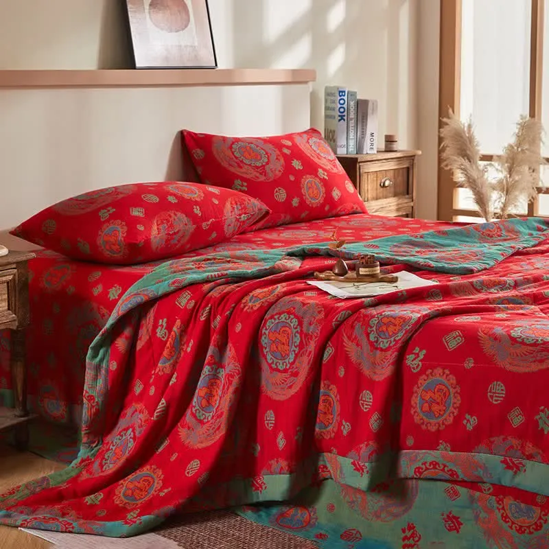 Retro-Jacquard-Steppdecke aus Baumwollgaze