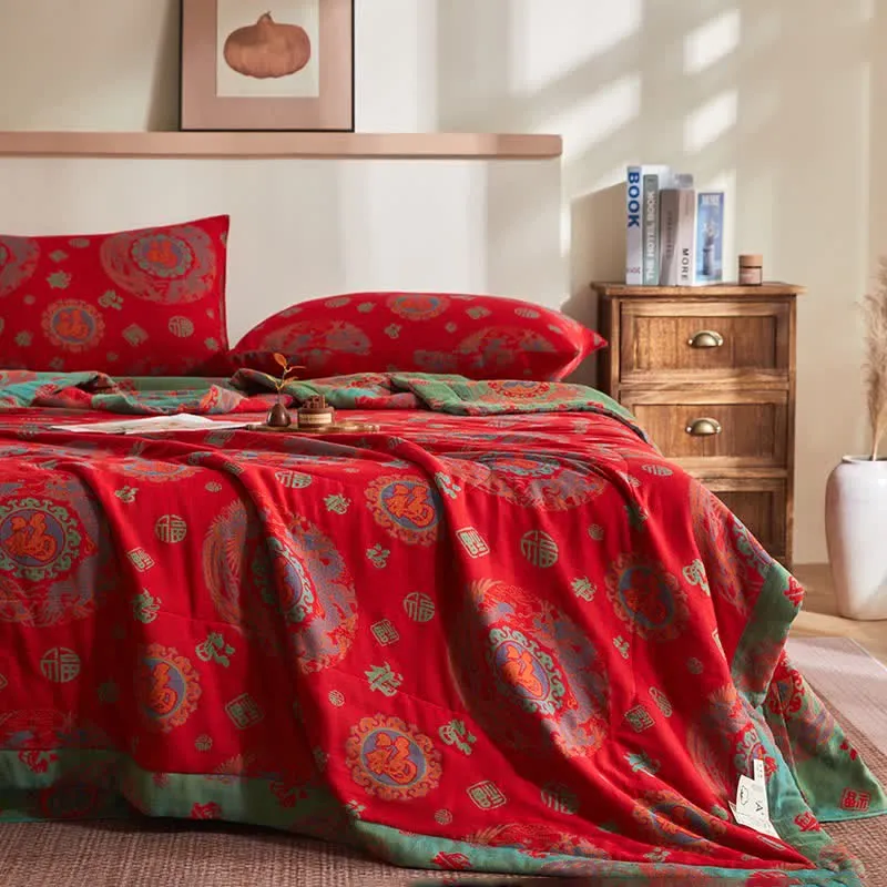 Retro-Jacquard-Steppdecke aus Baumwollgaze