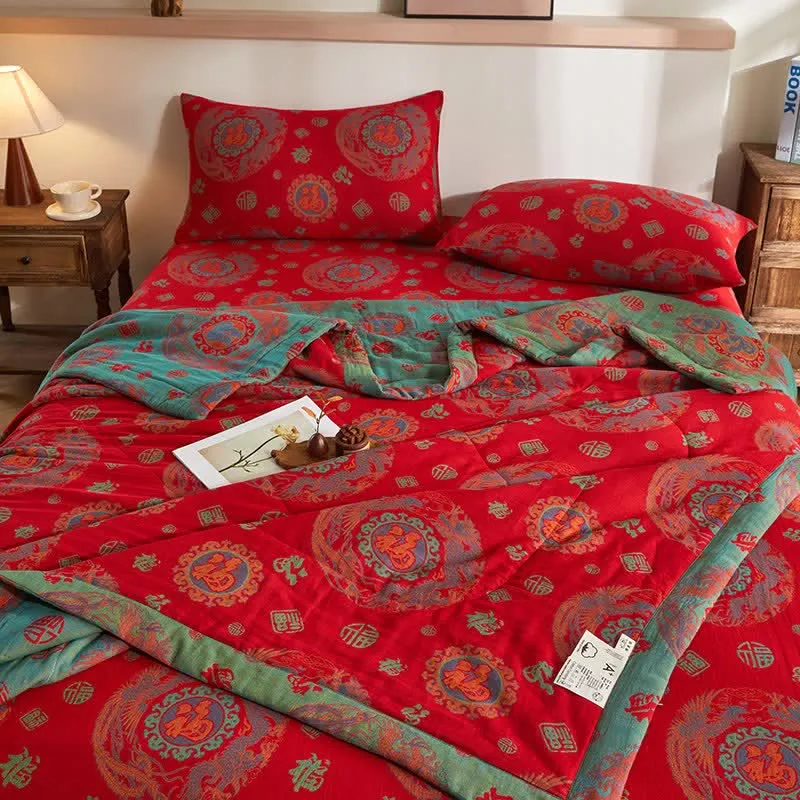 Retro-Jacquard-Steppdecke aus Baumwollgaze