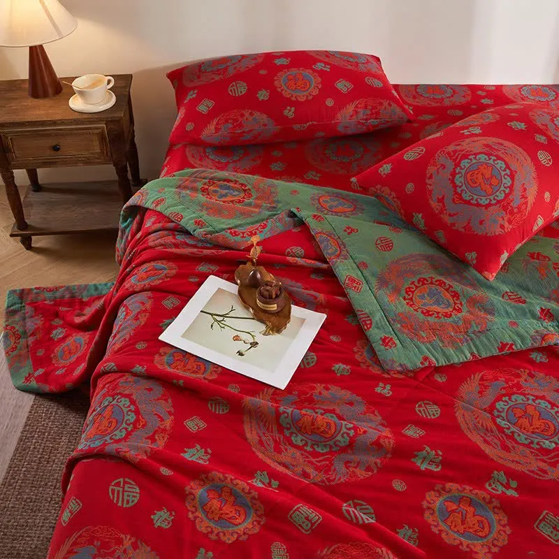 Retro-Jacquard-Steppdecke aus Baumwollgaze