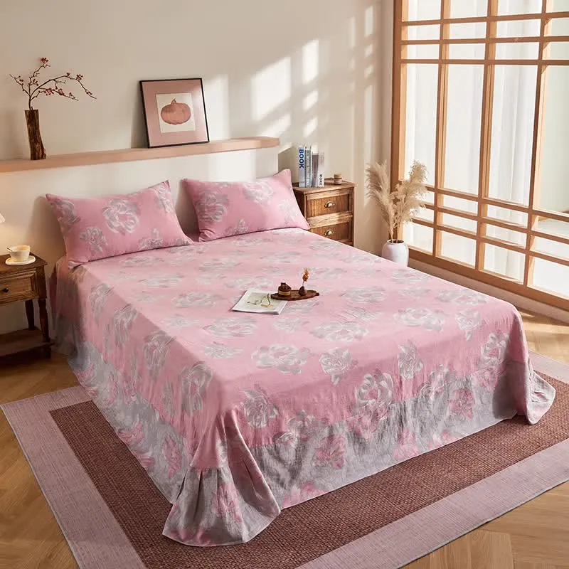 Rustikale Jacquard-Steppdecke aus Baumwollgaze mit Blumenmuster