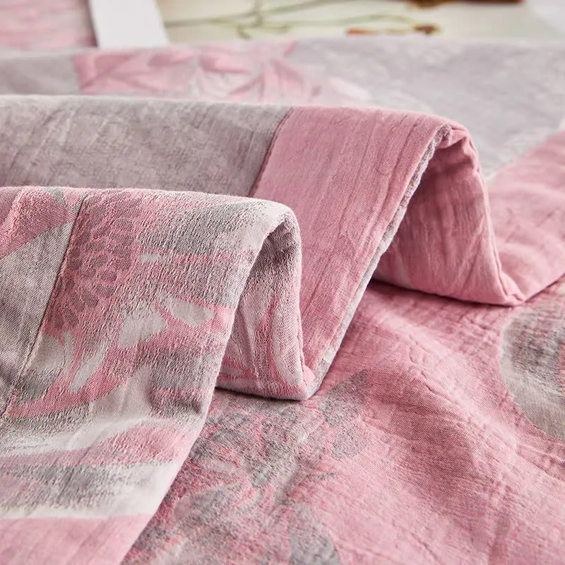 Rustikale Jacquard-Steppdecke aus Baumwollgaze mit Blumenmuster